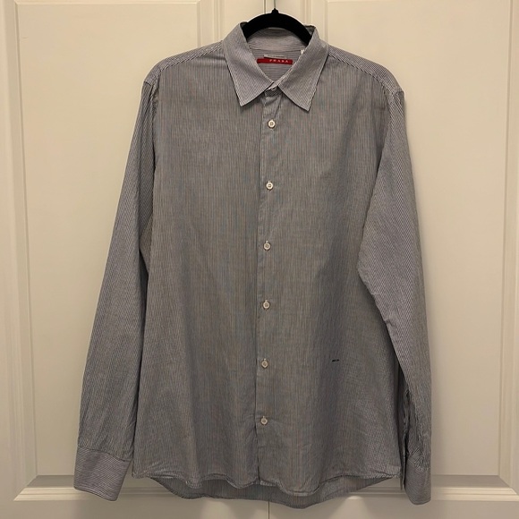 Prada Blue & White Striped Button Down Shirt 100% Cotton
